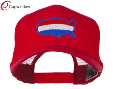 China Red United States Map Embroidered Trucker Mesh Cap Cotton and Polyester for sale
