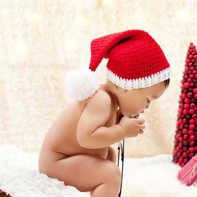 China Plush Christmas Photography Props Baby Props Handmade Photography Knit Baby Christmas Hat for sale