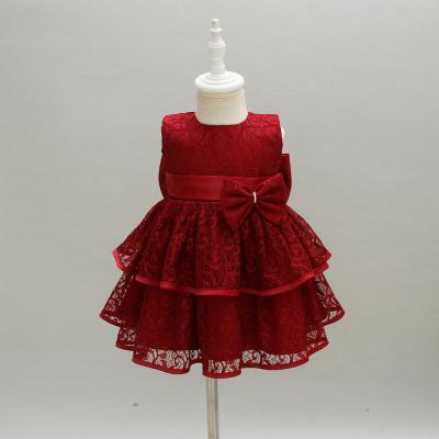 China Breathable Beige Burgundy Christmas Dress Baby Birthday Dresses 1 Year Old Baby Lace Baby Tutu Dress for sale
