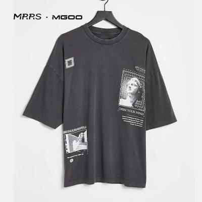 China Anti-Wrinkle MRRS MGOO Solid Color Skull Vintage Skull Oversized Washed Graphic Tees For Men's Tee T Shirt for sale