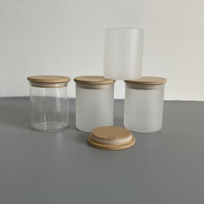 China Home Decoration 9oz Dye sublimation transparent home decor empty candle vessel Glass Food Storage Containers with bamboo Lid For hot printing for sale
