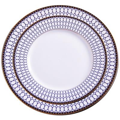 China High Quality Elegant Round Blue Bone China Ceramic Charger Gold Ceramic Charger Dish To Wedding for sale