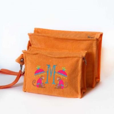 China Women Terry Small Custom Cosmetic Bag Monogrammed Fashion Travel Makeup Pouch Bag Jewelry Bag for sale