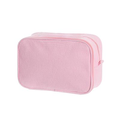 China Easy To Carry Waffle Fabric Makeup Travel Bag Customized Bag Make Up Designer Cosmetic Bag With Logo for sale