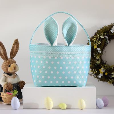 China Custom Polka Dot Cute Canvas Easter Bunny Bags Sublimation Easter Gift Bucket Egg Sneaker Bags for sale