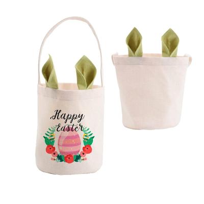 China Cute Canvas Easter Bunny Bucket Tote Bags Eggs Basket Personalized Sublimation Easter Gift for sale