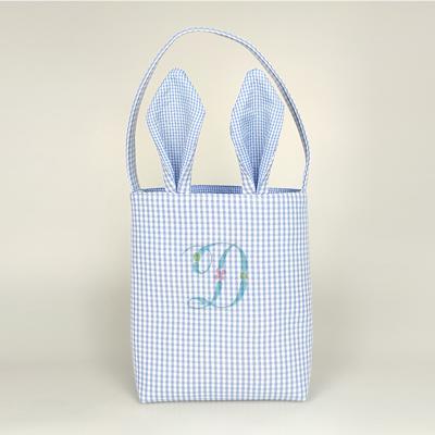 China Cute Embroidered Gift Tote Bags Personalized Seersucker Gingham Easter Bunny Bucket Easter for sale