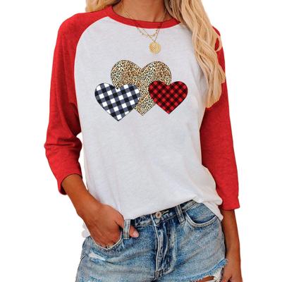 China New Fashion Women Breathable Heart Print Blouse Valentine's Day Cotton Leopard Heart Print T-shirts Personalized Tops for sale