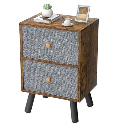 China Durable Bedroom Living Vintage Industrial Design 2 Drawer Fabric End Table Side Nightstand for sale