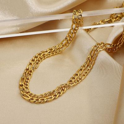 China FASHIONABLE 316L Stainless Steel 18K Gold Plated Double Layered Cuban Link Chain FIGARO CHAIN Necklace For Women for sale