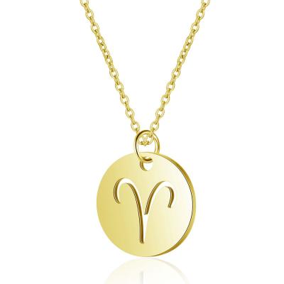 China FASHIONABLE Stainless Steel Gold Plated Elegant Round Zodiac 12 Horoscope Sign Coin Pendant Necklace For Women&Men for sale