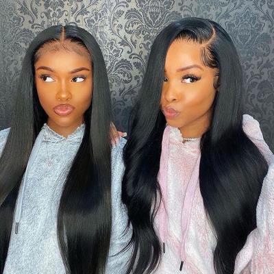 China Factory Price 150% 180% 200% Human Hair Lace Front Wig Straight Body Wave 360 Density 100% HD Lace Frontal Wigs Lace Frontal Wigs With Baby for sale