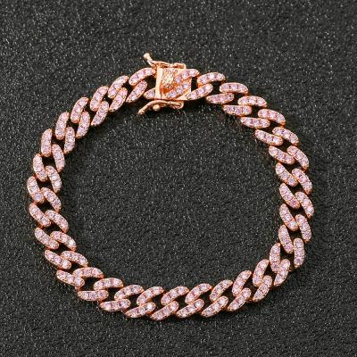 China Hip Hop RQ 8mm Zircon Link Chain Necklace Hip Hop RQ 8mm Brass Setting Hip Hop Bling Jewelry CZ Cuban Chain Iced Out for sale