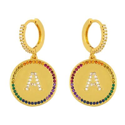 China JY Jewelry Charm Rainbow Zircon Religious Letter Earrings for sale