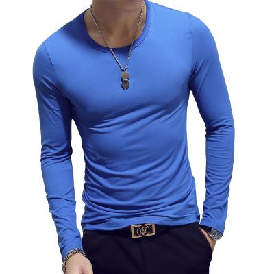 China Anti-pilling Spring Autumn Men's Solid Round Pullover Autumn Men's T-shirt Anti-pilling Bottom Collar Shirt Long Thin Slim Body for sale