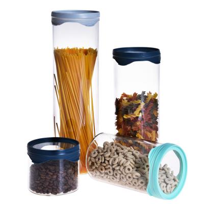China Viable Wholesale Food Glass Jars With Lids Glass Jar For Kitchen Clear Food Food Saver Borosilicate Glass Jar for sale
