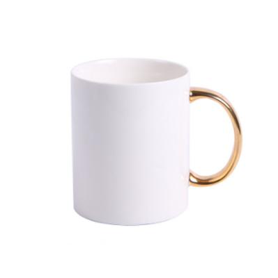 China Viable Wholesale Empty Gold Handle 11 Oz White Mug For Sublimation for sale