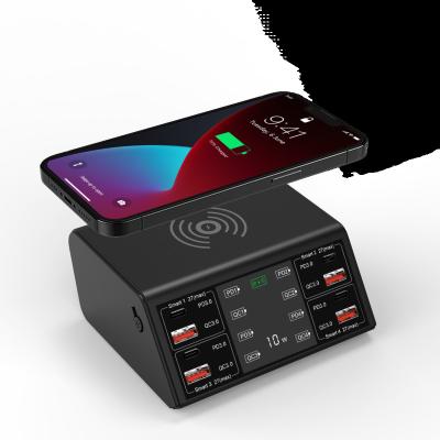 China Wireless multi usb fast Charger Smart multi port mobile phone usb c charger quick charge QC 3.0 PD 100w usb charging station with lcd display for sale