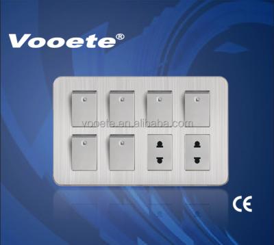 China Best Selling PC And Stainless Steel Luxury Design 6 Band 1 Way Switch 2 Sockets for sale