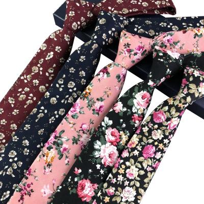 China Perfect 100% Men's Gift Floral Narrow Casual Formal Necktie Cotton Thin Skinny Tie Flower Prints for sale