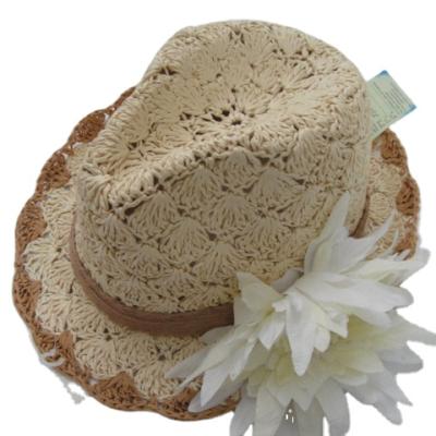 China 2021 New Fashion Character Style Lovely Straw Crocheted Fedora Hats For Elegant Paper Women With Flower for sale