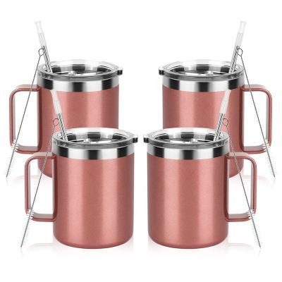 China Sustainable 12oz Stainless Steel Insulated Coffee Mug With Double Tumbler Handle Wall Vacuum Travel Cup With Slide Lid for sale