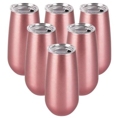 China Viable Colorful Stainless Steel Wine Tumbler Cups 6oz Champagne Glass Thermos Water Bottle Wedding Party Coffee Mugs With Lids Straw for sale