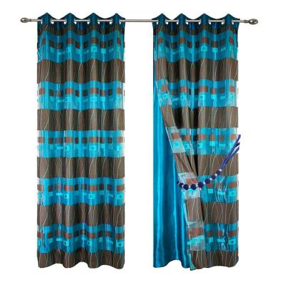 China Double layer fashion ready made fashion the living room polyester design blackout curtain luxury blue stripe printed window curtain for sale