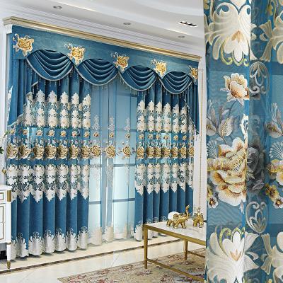 China New European High Grade Blackout Villa Curtin For Living Room Embroidery Chenille Window Luxury Cortina Finished Screen for sale