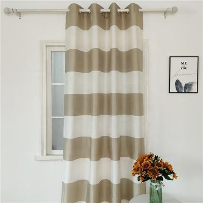 China Wholesale High Quality Low Price Fashion Brown Striped Curtain Grommet Curtains Bedroom Silk Curtains for sale