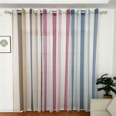 China Custom Fashion 100%Polyester Chenille Tulle Curtain Fabrics Striped Sheer Drapes For Nice Office for sale
