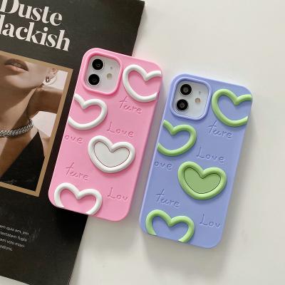 China New Fashion 3D Peach Soft Silicone Phone Case Cute Pink Heart Shockproof Protective Case For iPhone 13 12 11 pro plus max XR XS 7 8 for sale