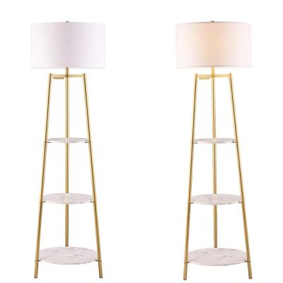 China Floor Lamp Shade Design New Floor Lamp Shades Faux Pole Marrble Standing Shelves and Fabric Shade Modern Tall LED Floor Lamps For Living Room for sale