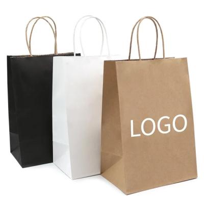 China Recyclable Recyclable Kraft Paper Bag With Own Logo Custom Shopping Paper Bag For Food With Handle Take Out Bag for sale