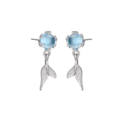 China New Huitan Beautiful 2022 Lead Free Nickel Free Romantic Mermaid Teardrop Around Pure Sea Blue Zircon Stud Earring for sale