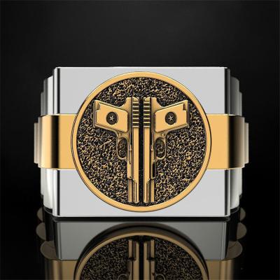 China Men's Women's Rings Double Pistol Men's Ring Punk Style Gun Lighter Rings for sale