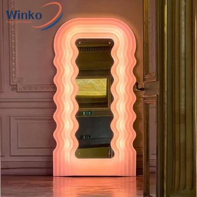 China Dropship Art Deco Floor Wave Mirror App Control Full Mirror 7 Color Led Light Large Size Standing Ultrafragola Wavy Mirror for sale