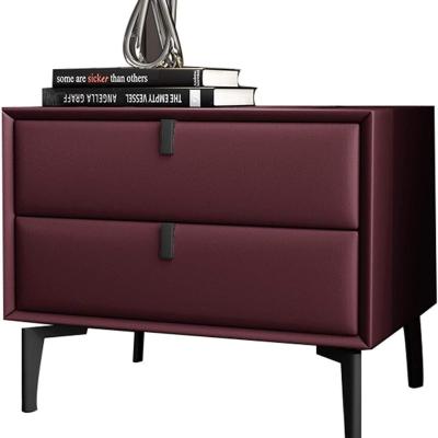 China PU Leather Nordic Minimalist Wooden Bedside Table, Home Decoration Modern Minimalist Locker High End Leather Nightstands for sale