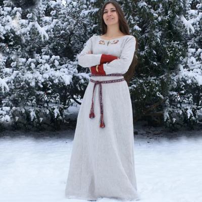 China Custom Designs Historical Viking Dress Long Dress Acceptable Embroidered Canvas Dress For Woman for sale