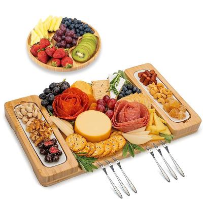 China Sustainable Wood Serving Board Appetizer & Cheese Platter, Meat and Cheese Tray,Bamboo Cheese Board Set Large Charcuterie Board for sale