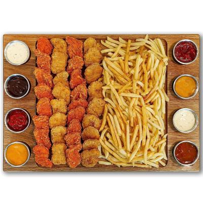 China Sustainable Acacia Wood Cutting Board with 8 Stainless Steel Serving Cups & Silicone Lids Double Sided Charcuterie & Sauce Serving Board for sale