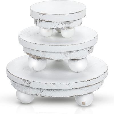 China Europe Wood Pedestal Mini Riser Stand Round Wooden Rustic Farmhouse Riser for Decor Tiered Tray Wood Risers for Decor for sale