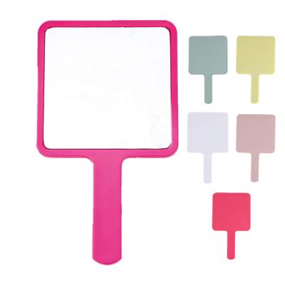 China Personalized Plastic Portable Square Handle Hand Held Makeup Mirrors for sale