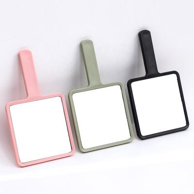 China Professional Custom Customize Plastic Square Portable Handle Hand Held Makeup Mirrors for sale