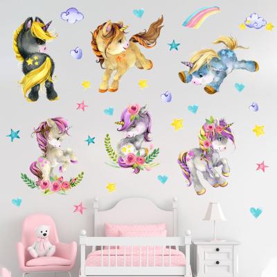 China Self-Adhesive Unicorn Wall Decals Stickers for Rainbow Unicorn Room Stickers Girls Room Decors for Babies Room for sale