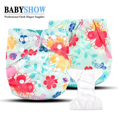 China Babyshow Printed Flowers Pattern Reusable Two Tier Snaps Reusable Washable Cloth Diapers for sale