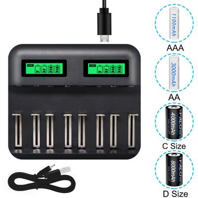 China Universal 8 Slot LCD Display USB Smart Battery Charger For AA AC C D Battery 1.2V Rechargeable Fast Battery Charger With LCD Display for sale