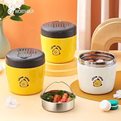 China Freshness Preservation WORTHBUY 304 Stainless Steel 1100ml Thermal Lunch Box With Spoon OEM Large Capacity Bento Box Leakproof Food Storage Container for sale