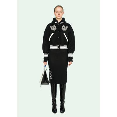 China Breathable black cropped bomber jacket with attached front