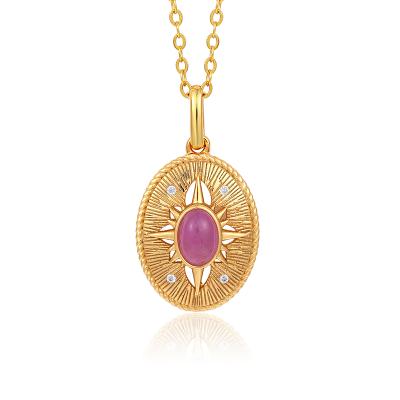 China FASHIONABLE Sensitive Healing Gemstone Charm Dangle Natural Stone Round Pendant in Sterling Silver for sale